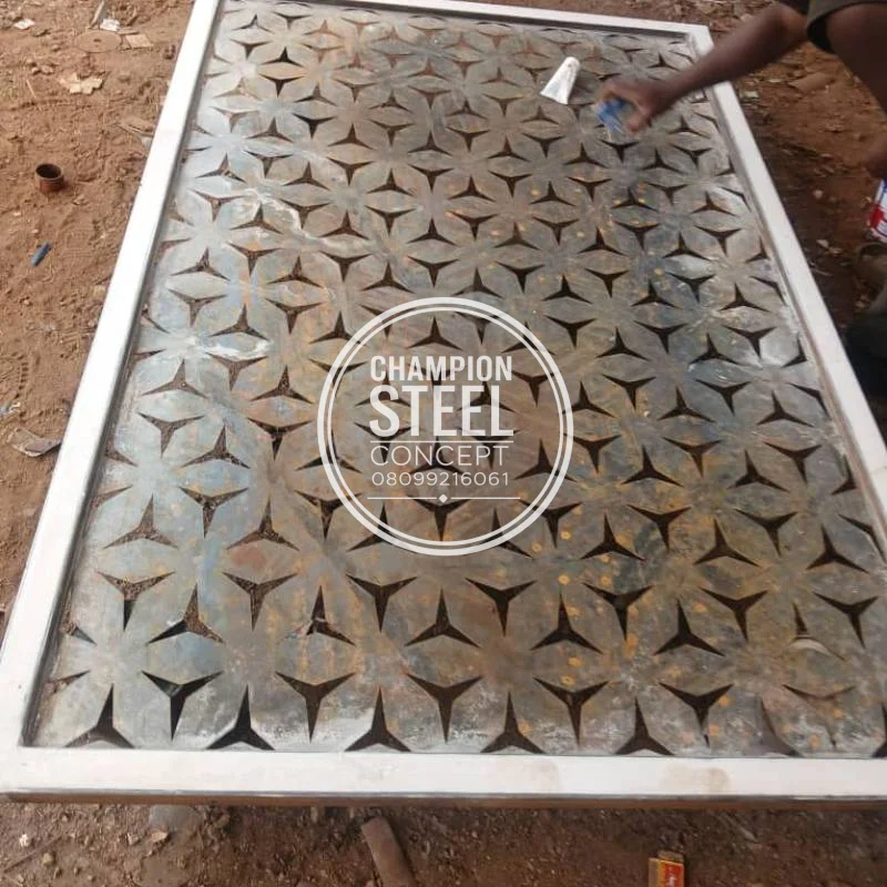 Custom Laser-Cut Steel Window Security Screen (Fabrication Stage)