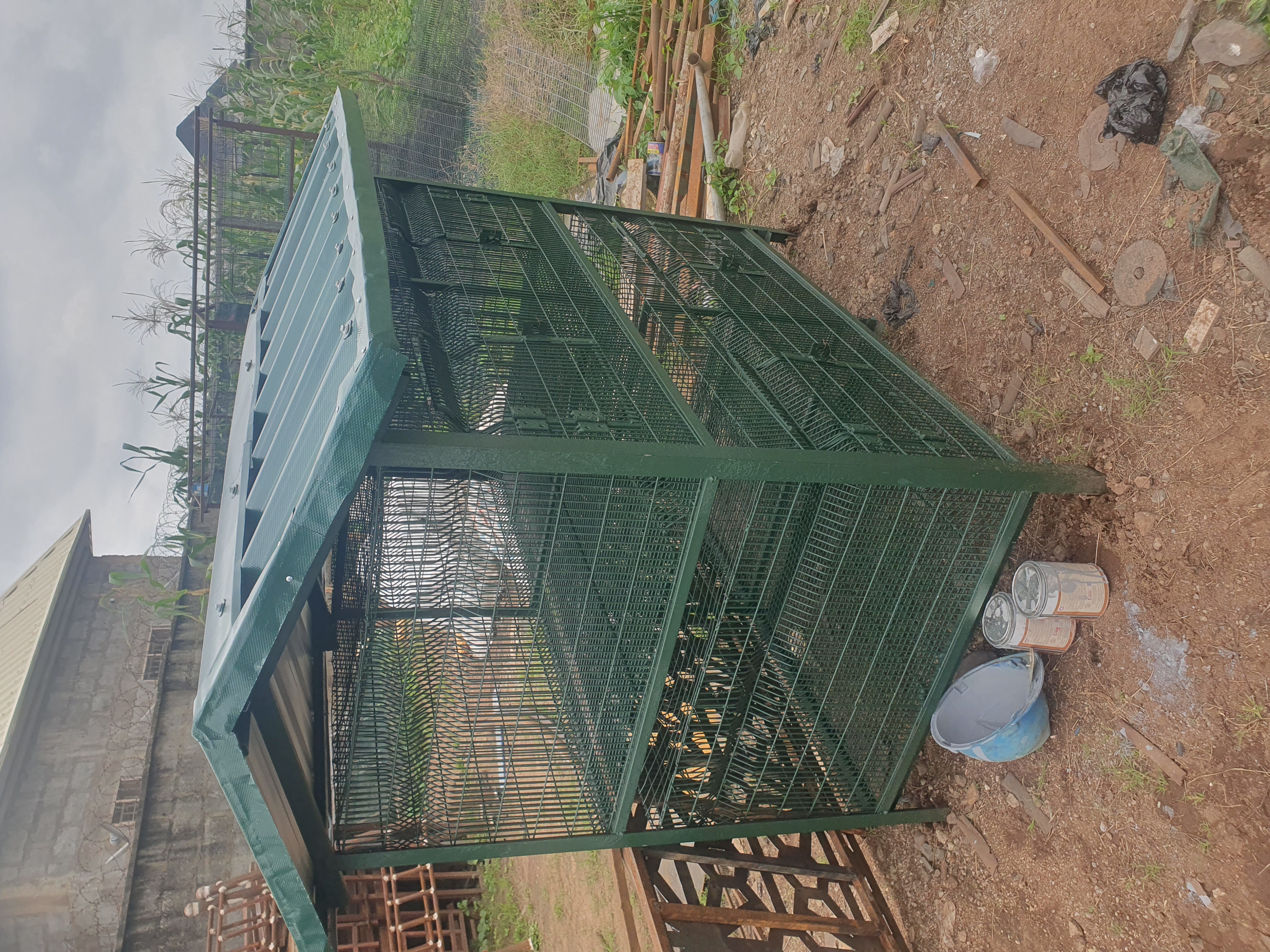 Double-Deck Green Poultry Cage with Corrugated Roof – Spacious & Durable Chicken Housing