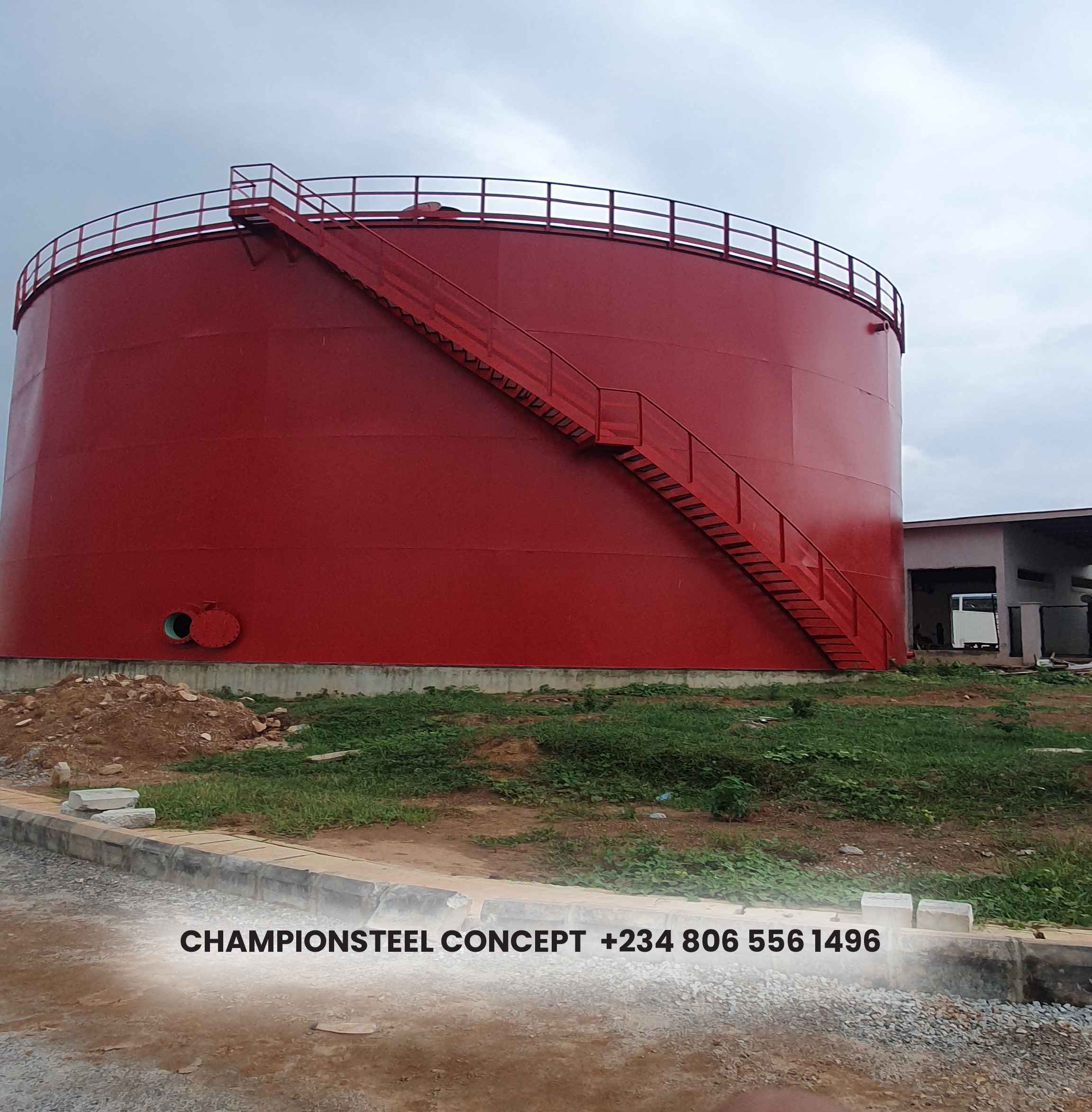 Industrial Bulk Storage Tank with External Spiral Access Staircase