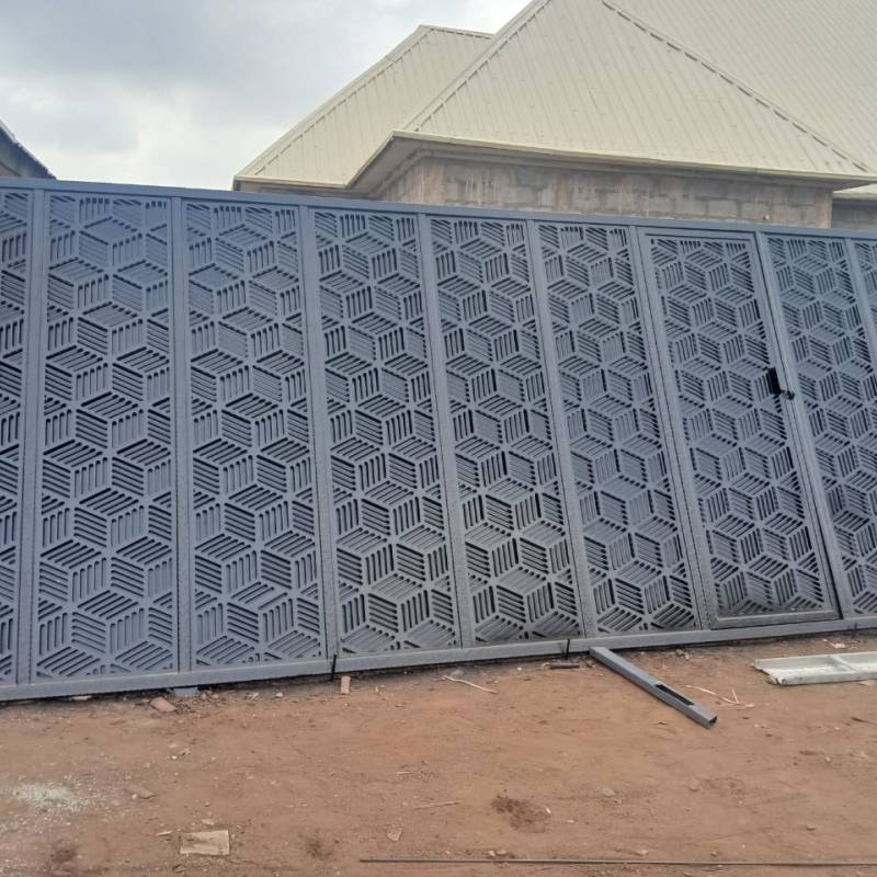 Modern Geometric Perforated Steel Sliding Gate