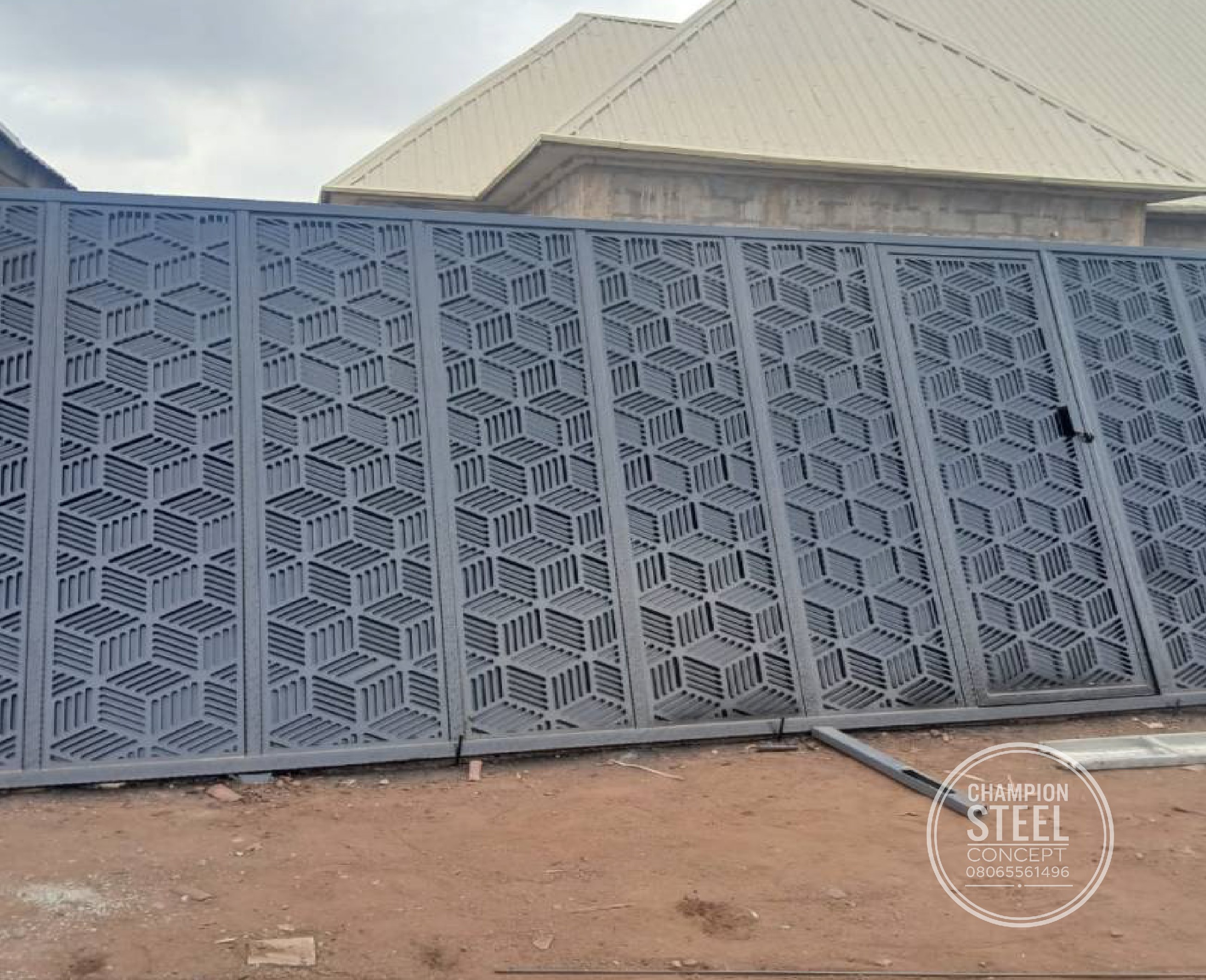 Modern Geometric Perforated Steel Sliding Gate