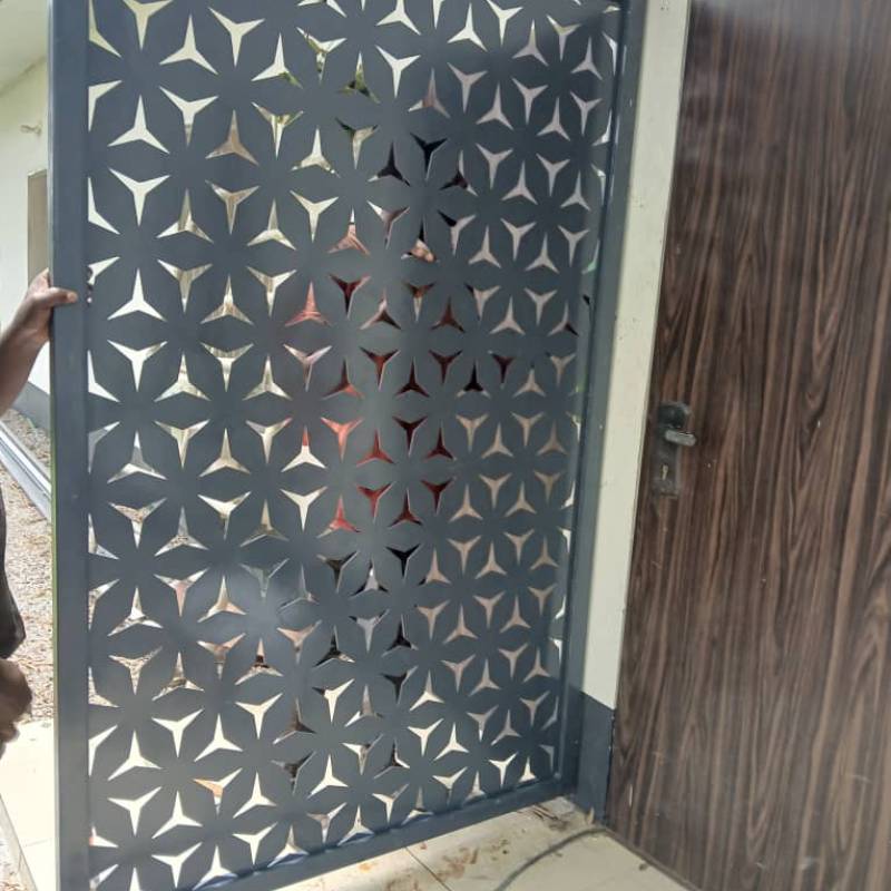 Modern Laser-Cut Black Steel Security Screen with Geometric Pattern