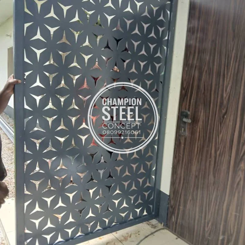 Modern Laser-Cut Black Steel Security Screen with Geometric Pattern