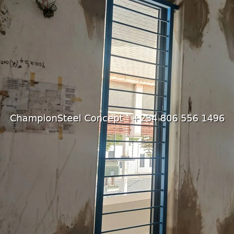 Blue Steel Security Window Grille with Horizontal Bars