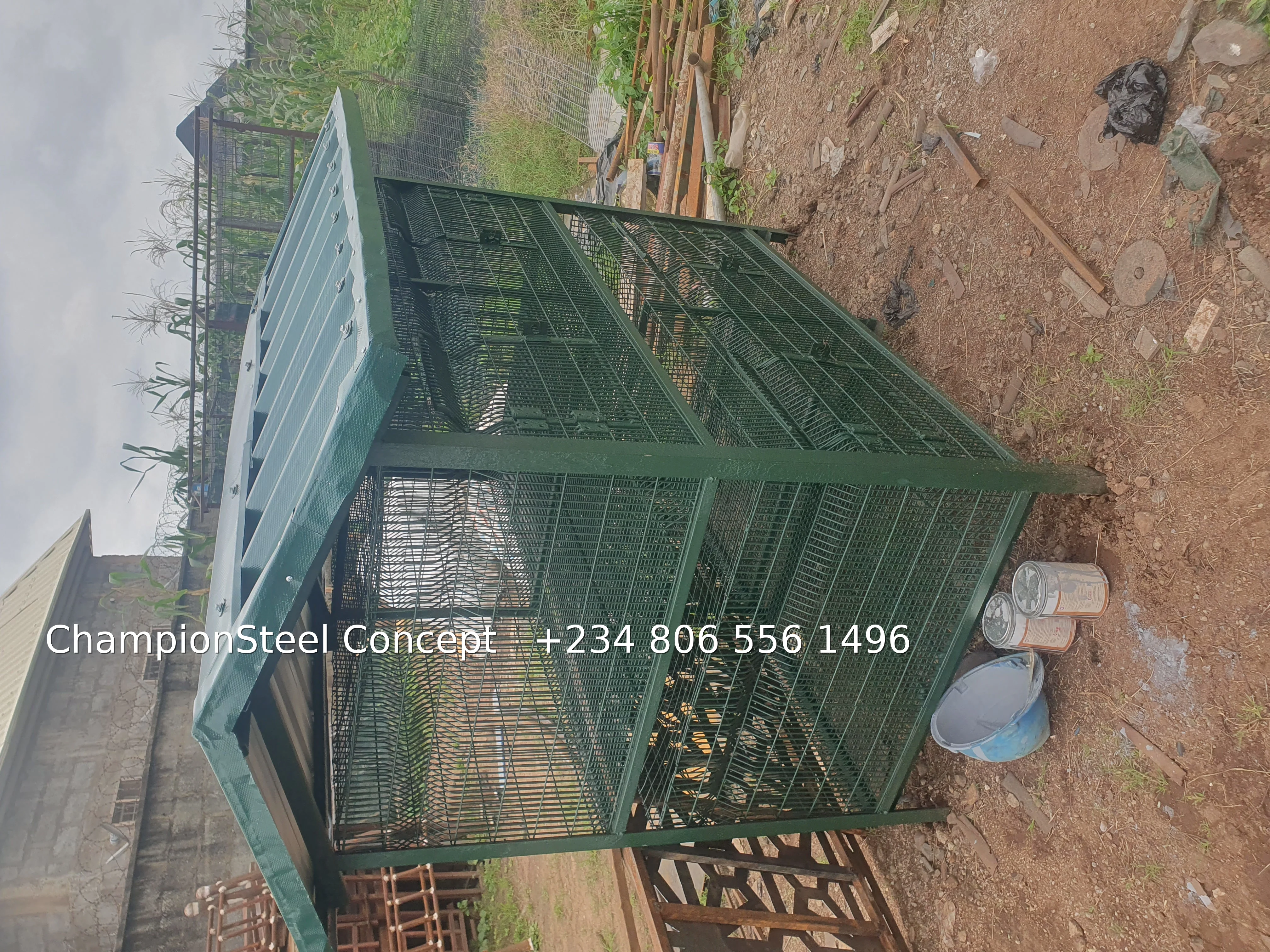 Double-Deck Green Poultry Cage with Corrugated Roof – Spacious & Durable Chicken Housing