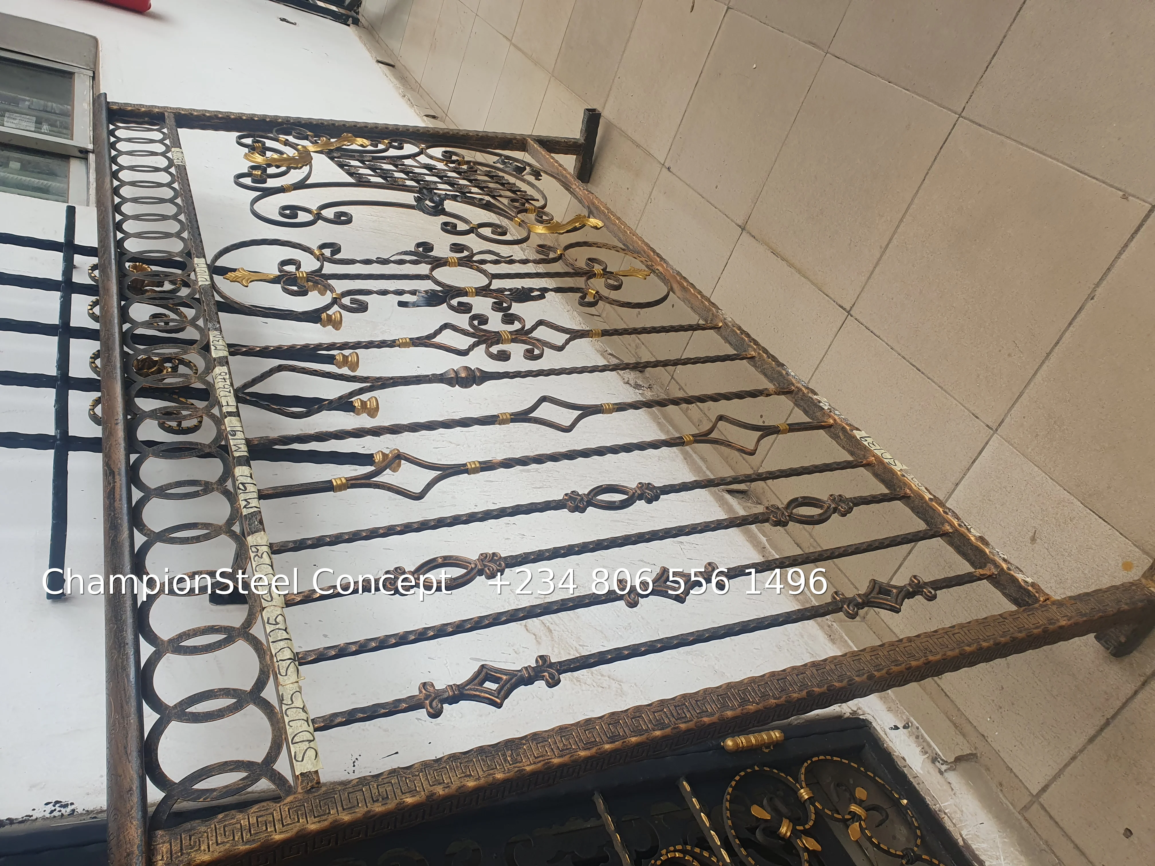 Ornate Classical Wrought Iron Balustrade with Gold Accents – Timeless Elegance & Security