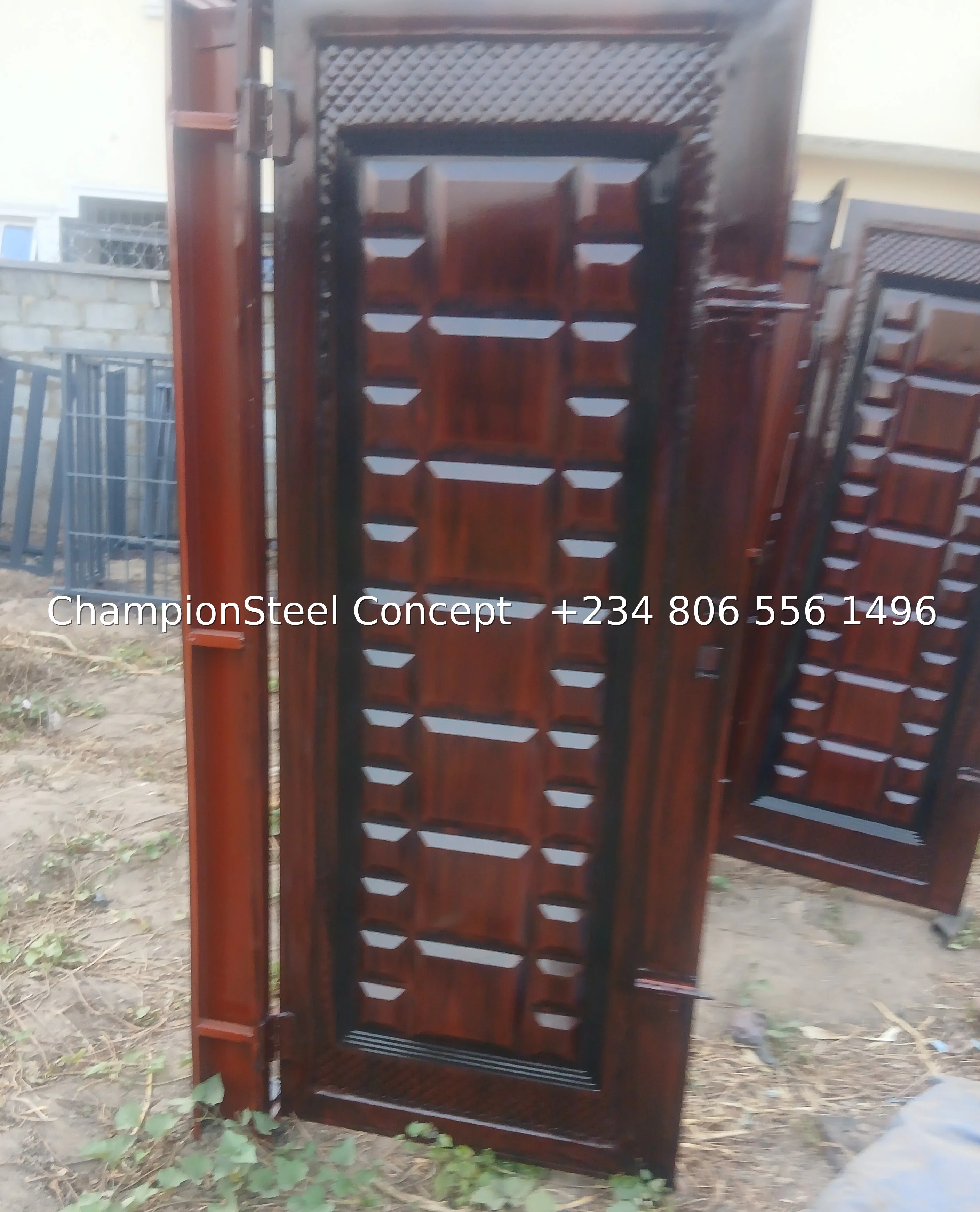 Premium Dark Brown Steel Security Door with Double sheet Raised Panel