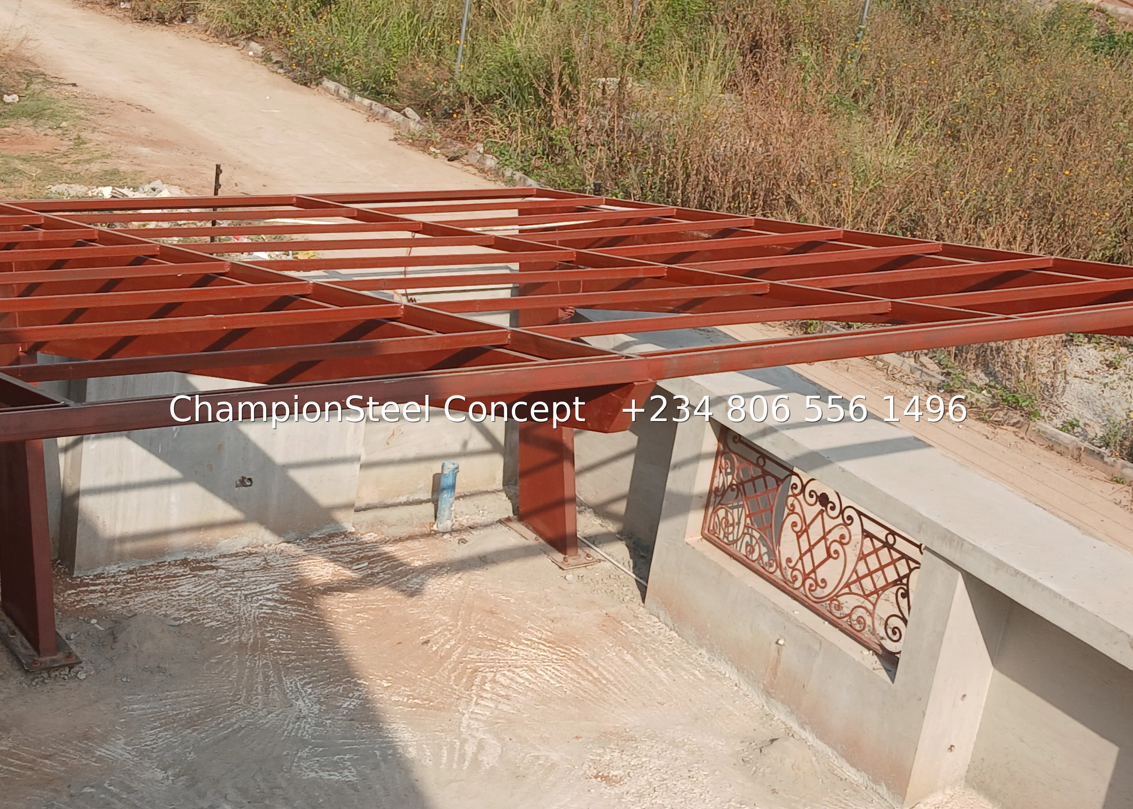 Red Grid-Style Steel Balustrade Panel